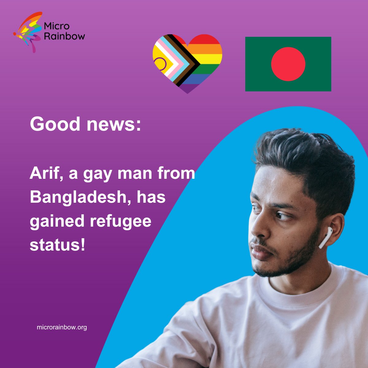 MicroRainbow's tweet photo. π Arif, a gay man from Bangladesh, has just been granted refugee status! π³οΈβπ
Now he can begin rebuilding his life in safety and dignity π
Support more people like Arif π https://t.co/IoveKYcnWT
#LGBTQI #RefugeesWelcome #ChangingLGBTQILives https://t.co/rRh9RBXsxZ