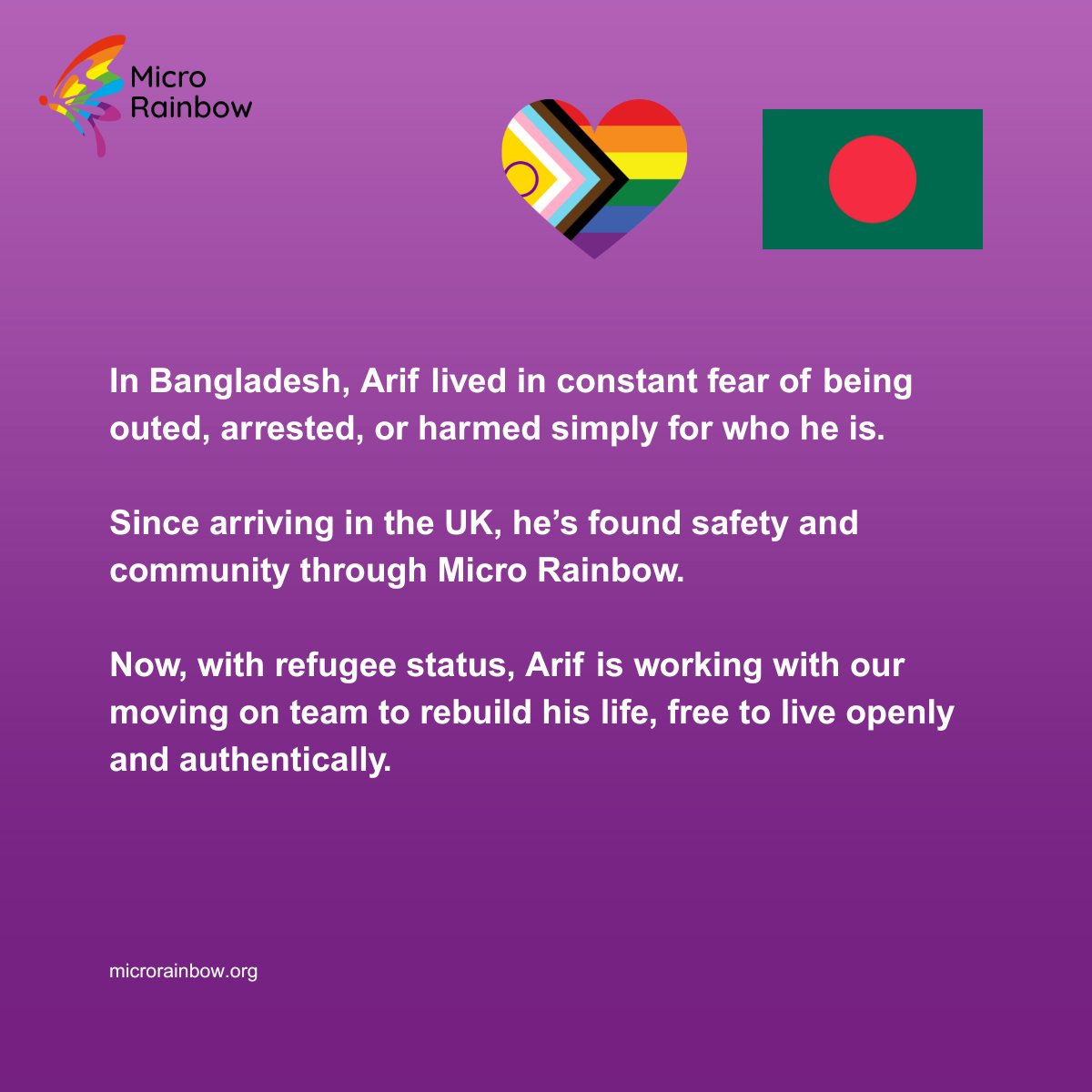 MicroRainbow's tweet photo. π Arif, a gay man from Bangladesh, has just been granted refugee status! π³οΈβπ
Now he can begin rebuilding his life in safety and dignity π
Support more people like Arif π https://t.co/IoveKYcnWT
#LGBTQI #RefugeesWelcome #ChangingLGBTQILives https://t.co/rRh9RBXsxZ