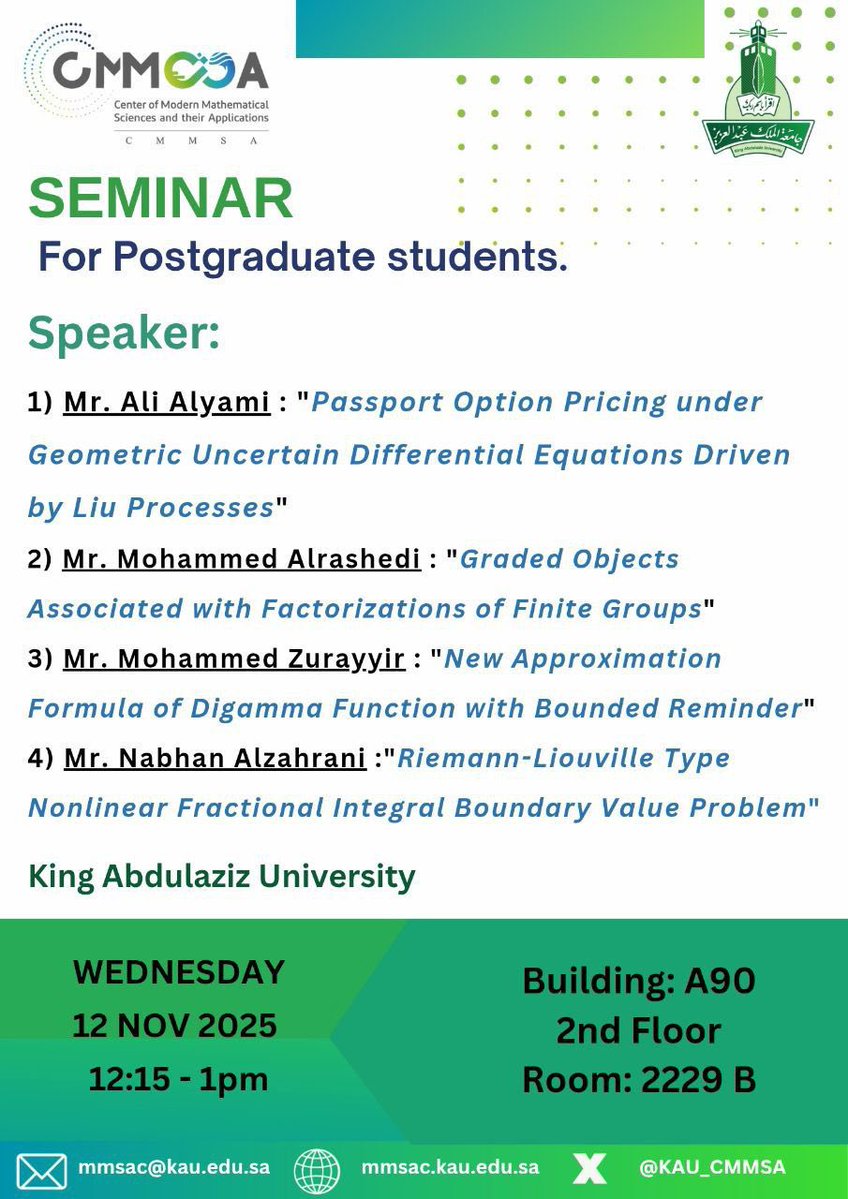 مركز علوم الرياضيات الحديثة وتطبيقاتها (@kau_cmmsa) on Twitter photo 