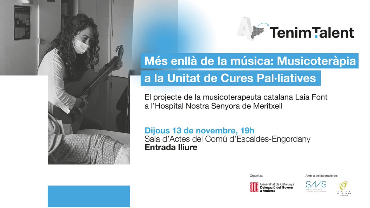 🫂 Vols conèixer la tasca que fa la musicoterapeuta catalana Laia Font amb els usuaris de la Unitat de Cures Pal·liatives de l'Hospital Nostra Senyora de Meritxell? 

🗓️ Ella mateixa i l'equip del <a href="/saasandorra/">SAAS</a> i la <a href="/fundacioonca1/">@fundacioonca</a> que l'acompanyen ho explicaran aquest dijous.