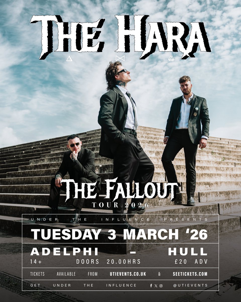UTIEVENTS's tweet image. ON SALE NOW // Alternative metal &amp;amp; rock trio @TheHaraBand bring their &apos;The Fallout&apos; tour to Hull&apos;s @TheAdelphiClub. The Manchester band is known for their high-energy live shows and anthemic, genre-blending sound.

📅 Tuesday, 3rd March.
🎟️ Book tickets: utievents.co.uk