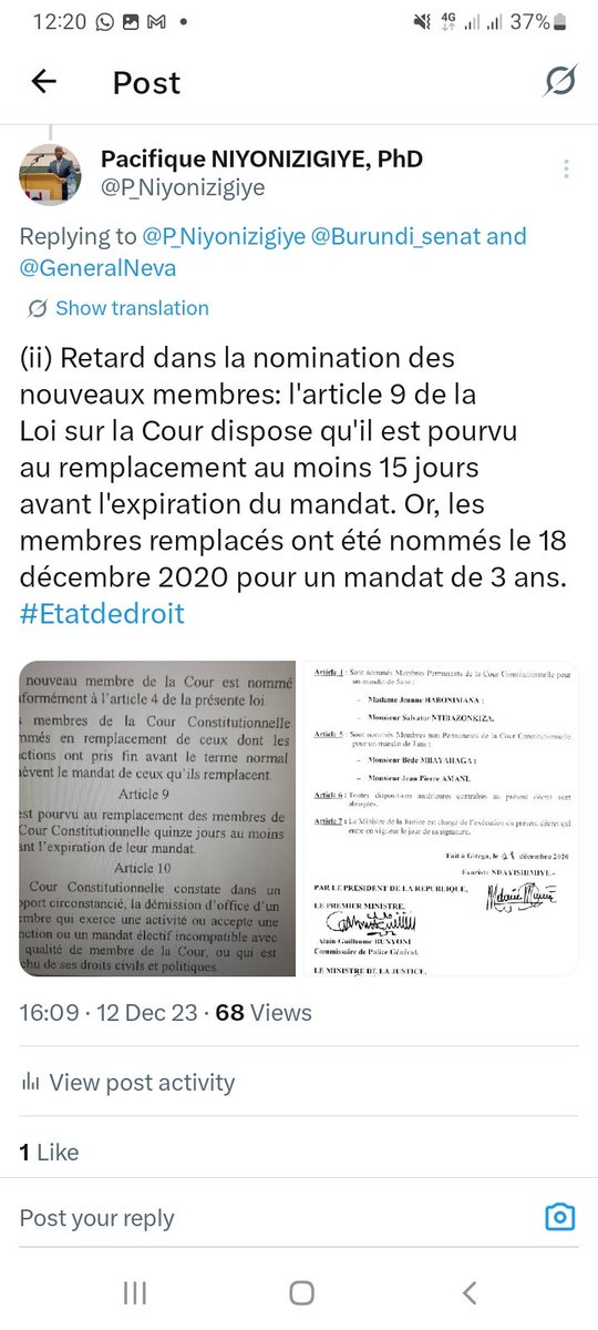 P_Niyonizigiye's tweet image. #CourConstitutionnelle: Vers la fin du #mandat de 5 ans pour 2 membres. Points à anticiper: (i) Eviter les erreurs de 2023: retard dans la nomination et mandat de 3 ans au lieu de 8 ans. (ii) Corriger le déséquilibre genre en nommant 2 femmes (l&apos;unique femme termine son mandat).
