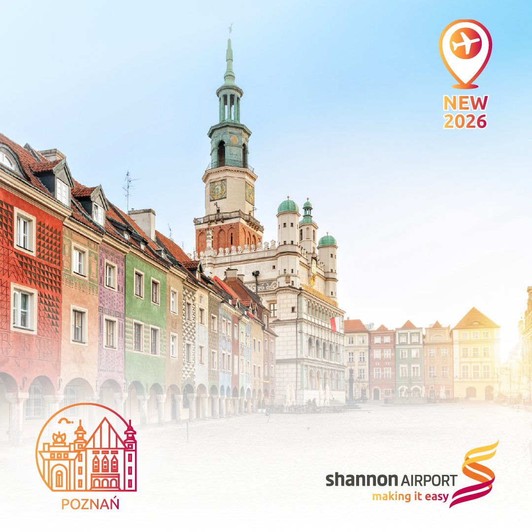 ShannonAirport's tweet photo. ✈️ NEW ROUTE NEWS ✈️
Fly direct to Poznań, Rome & Warsaw with @ryanair!
Plus, @Ryanair's winter service to Madrid will continue next summer, making it a year-round route for 2026!
Read more about today's announcement here: https://t.co/8wU7rF1PI4
#shannonairport
(1/2) https://t.co/L1fHDCrcxO