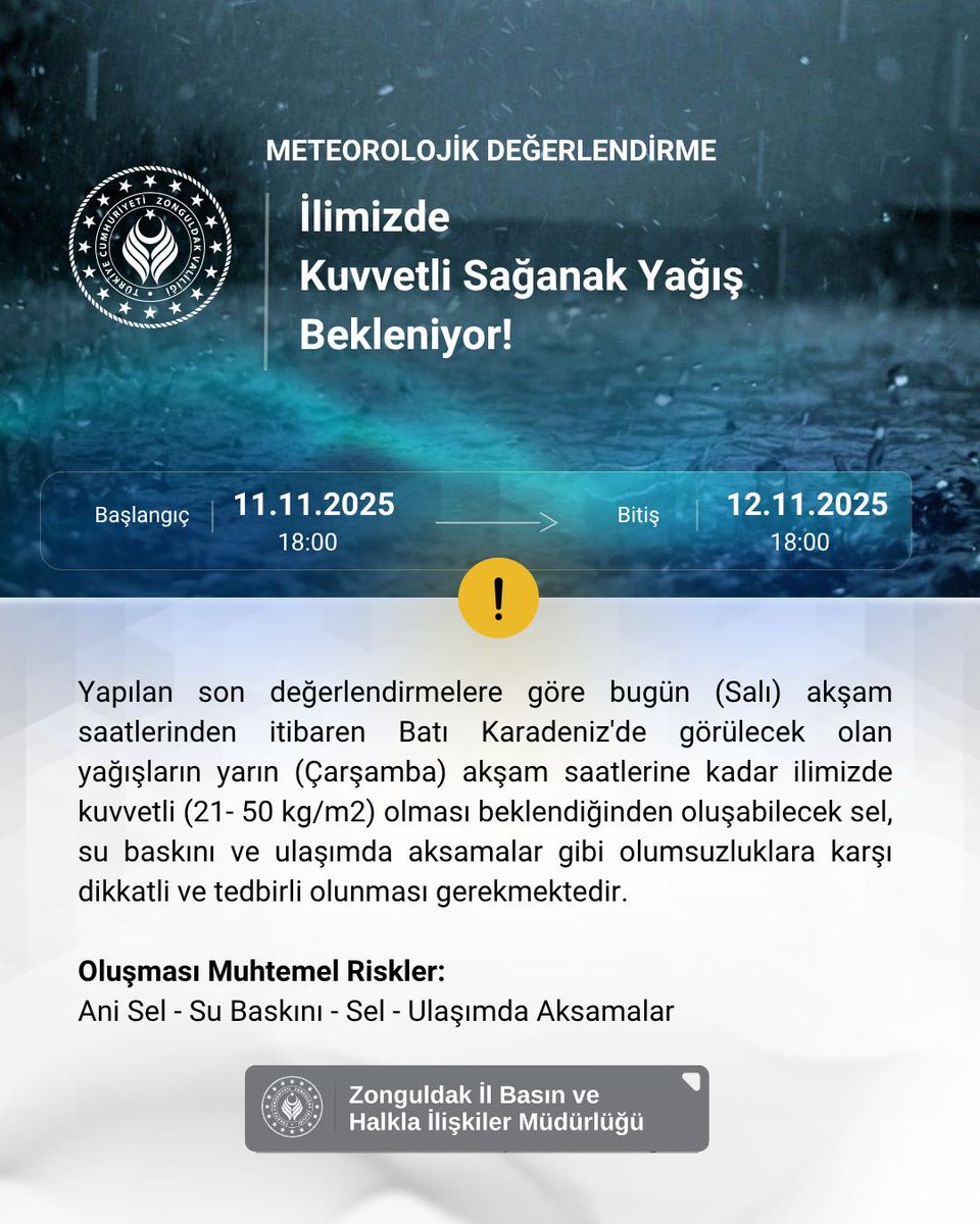 ⚠️ Meteorolojik Uyarı ⚠️ 

<a href="/osman_hcbktsogl/">Osman HACIBEKTAŞOĞLU</a>