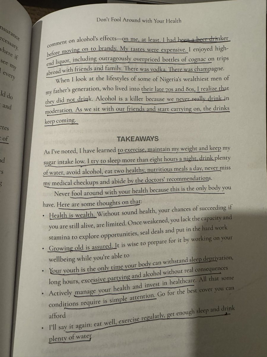 Oludeewon's tweet image. Those of you who don&apos;t believe @aproko_doctor when he said Alcohol has no single health benefit, read what a billionaire Femi Otedola @realFemiOtedola says about it in his book.

What did you learn?