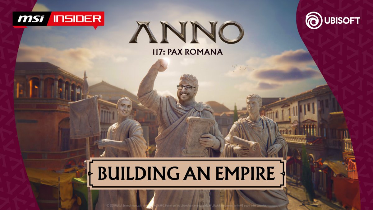 msigaming's tweet photo. #MSIInsider Join us for an exciting MSI Insider livestream as we explore the highly anticipated Ubisoft game, Anno 117: Pax Romana, together with Creative Director Manuel Reinher. Tune in and have chance to win a copy of the game! https://t.co/12GvrXnOCh https://t.co/6c4VOJEgyy