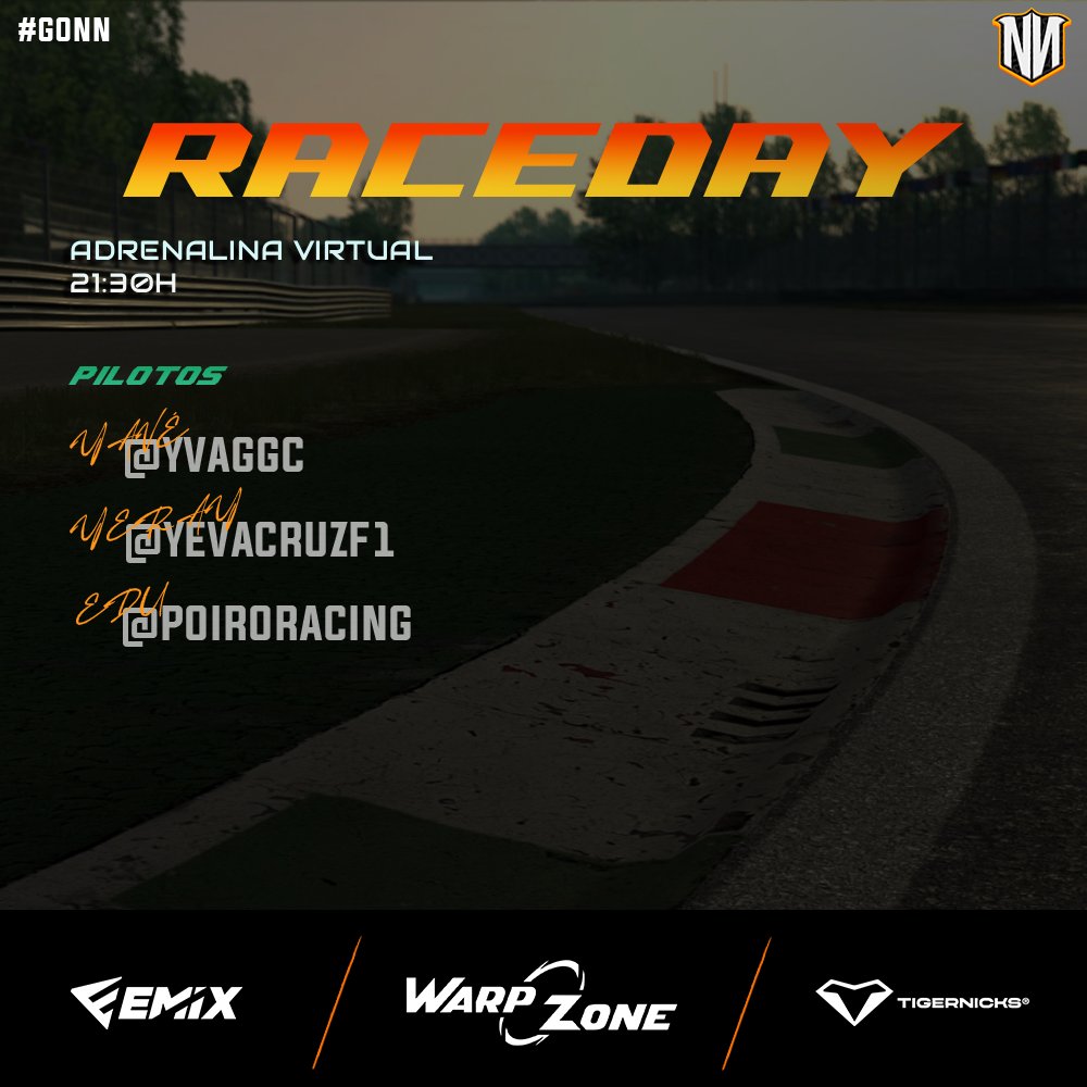 #AssettoCorsa | ¡𝐑𝐀𝐂𝐄𝐃𝐀𝐘!

🏆 | @FRC_Liga
🚗 | F1 MOD 2005 
📌 | MONZA
⏰ | 21:30h
📺 | twitch.tv/topracingtv

𝑷𝑰𝑳𝑶𝑻𝑶𝑺
<a href="/YvagGc/">Yvag</a> 
<a href="/YevacruzF1/">Yeray Valido</a>
<a href="/PoiroRacing/">eroyes19</a> 
 
 #GoNN 🧡 · #NNsimracing