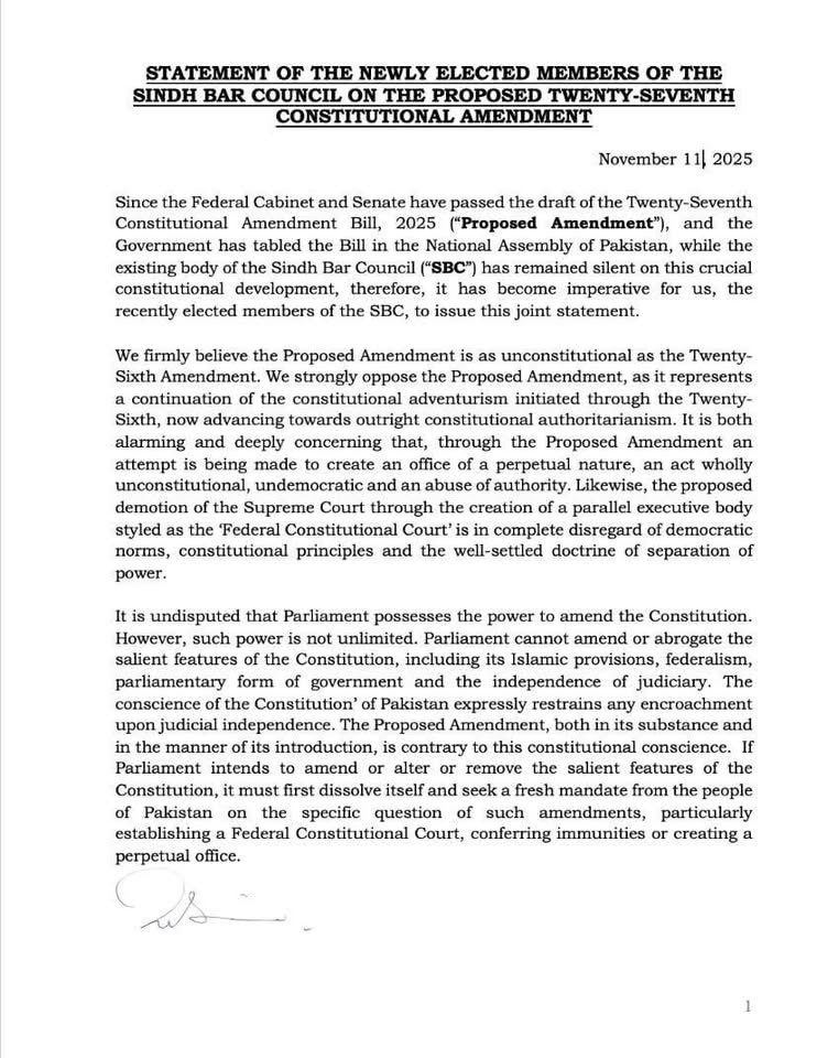 SabirJarwar's tweet photo. @AsadAToor Members of Sindh Bar council also showed a joint statement and condemned this amendment https://t.co/UylNVpVG5M