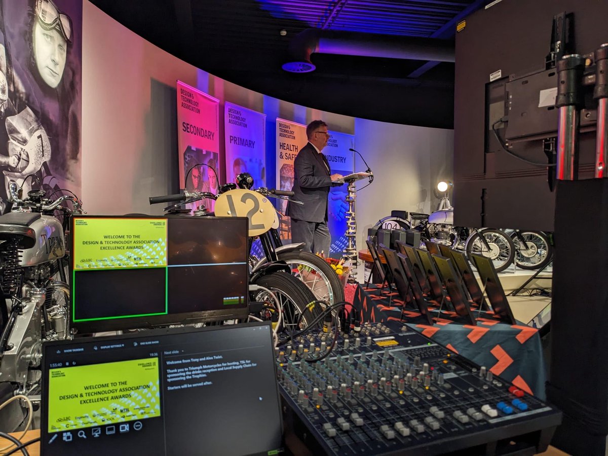 Providing audio, video and lighting support amongst all of these wonderful bikes from <a href="/UKTriumph/">Triumph Motorcycles</a> Motorcycles past, for their Design &amp; Technology Association Awards at the Factory Visitor Experience 😍