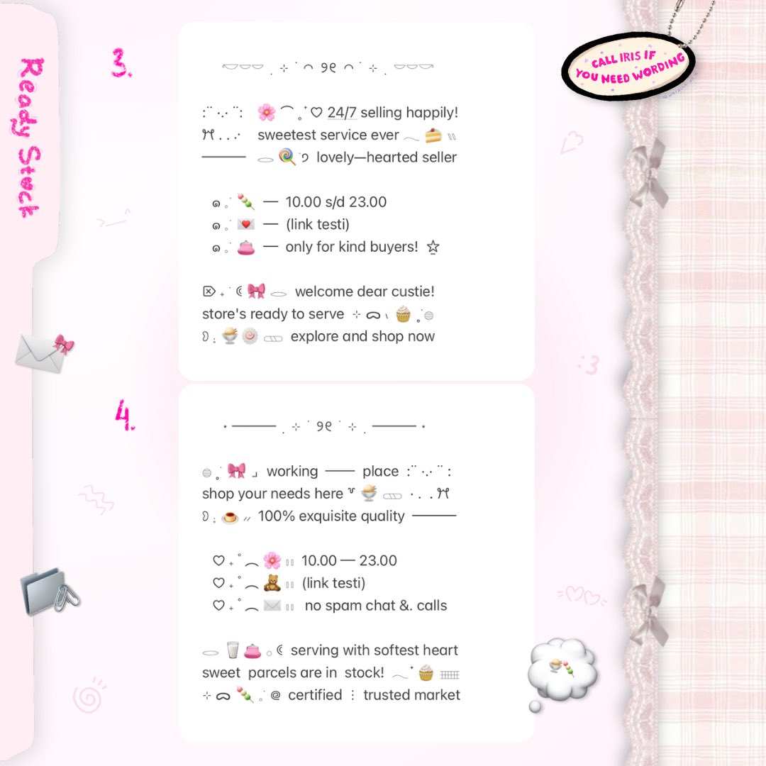 wordinh's tweet photo. ⠀
kindly tap-tap repost  ..  thankies!  ♡

hola, tweet—lings!  🍨  iris is back with a batch of < BIO WABIS WORDING >  🎀  anyway, these babies are ready to be adopted!  :3  start from 5.500!  🌸  check the ALT for price's detail  ..  ✉️

t:  #zonaba #zonauang rs ready stock https://t.co/2ZPTITuOuK