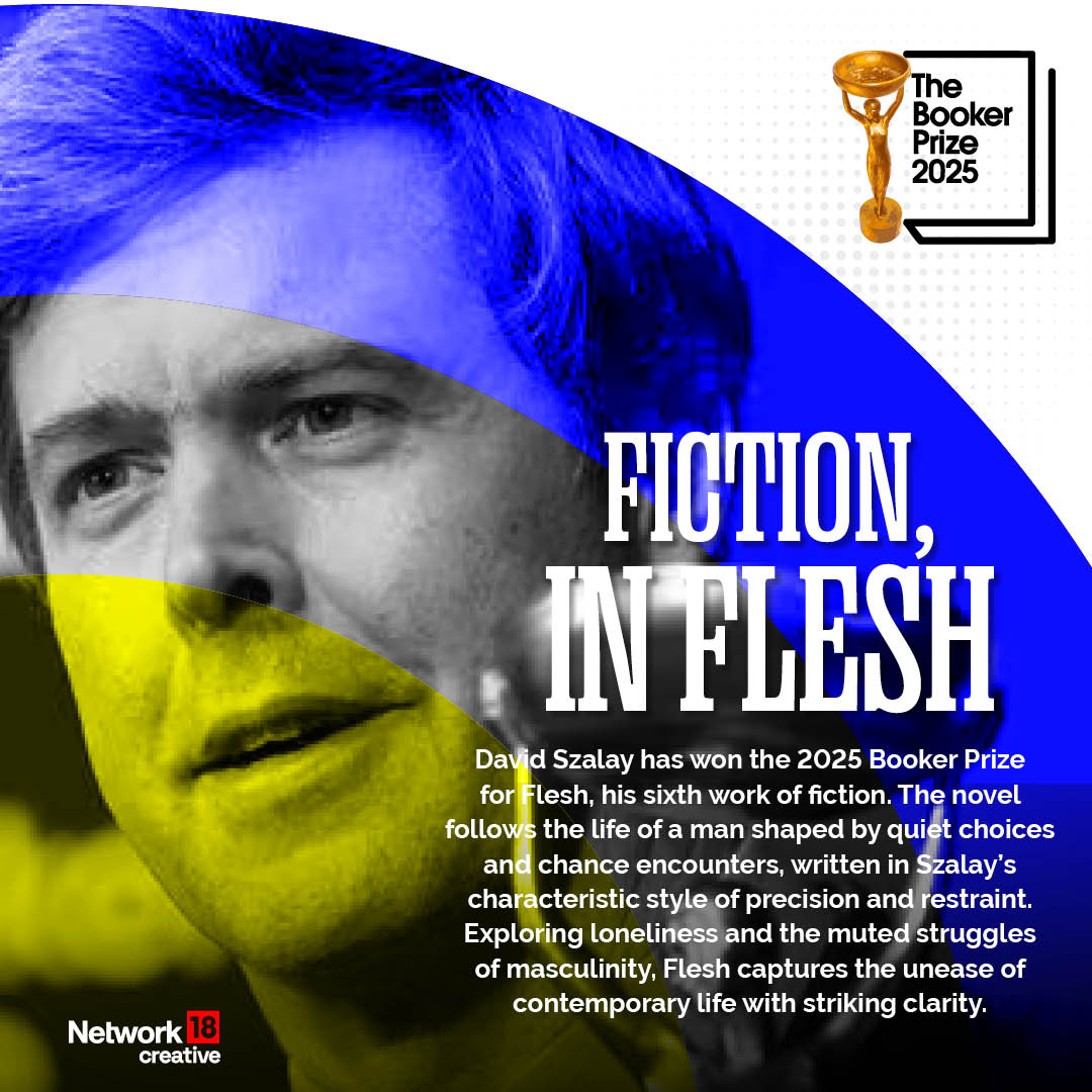 Nw18Graphics's tweet photo. Booker Prize 2025 | David Szalay has won the 2025 Booker Prize for Flesh, his sixth work of fiction. A look at the Booker-winning novel and its author

#Nw18Graphics #Nw18Creatives #Network18Creatives https://t.co/yn5AKjpMdF