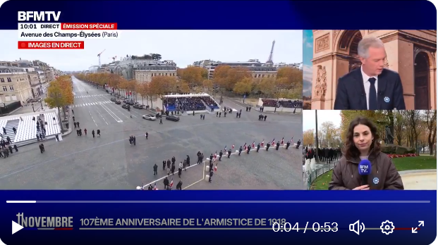 Et toujours ces avenues vidées de toute population sans que cela choque "la voix de son maître".
C'est en faisant disparaître la population (majoritairement opposée) que Macron se persuade et tente de persuader qu'il est aimé...
#Armistice #Hommage