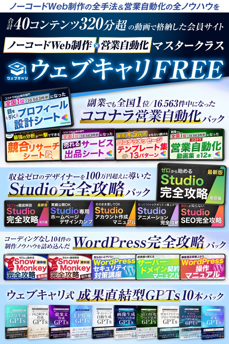 matsumatsu04's tweet image. 【重大告知】
11月21日(金)19時から
約1年半ぶりにプレゼント企画を開催します。

今回の企画を開催するまでに約5年。
準備だけでも150万以上の投資。

何回も作り直したので過去一ヤバい企画になりそうです。

ゼロスキル会社員だった僕が
・Web制作実績120件超
・ココナラで16,563件中全国1位…
