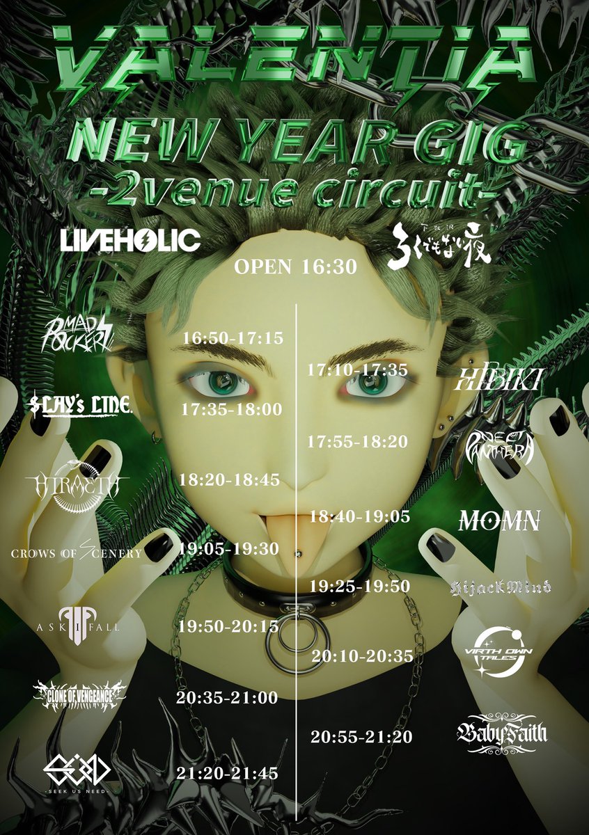 【NEW LIVE INFO】
VALENTIA NEW YEAR GIG
-2venue circuit-
2026.1.9(Fri) 
下北沢LIVEHOLIC/ろくでもない夜
OPEN/START 16:30/16:50
ADV/DOOR ￥2,500/￥3,000(+1D)

SLAY's LINE.は下北沢LIVEHOLICにて17:35~18:00！

取り置きはDMまたはチケット取り置きフォームまで。
#VALENTIA #slaysline