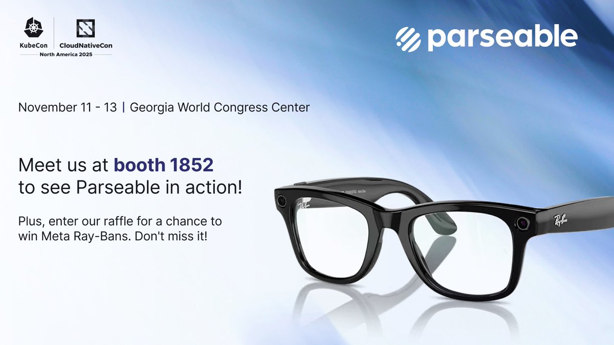 parseablehq's tweet image. Just a few hours before the #KubeCon expo floor opens! ⚡️

We’re all set at booth 1852 to show how Parseable makes observability… actually answer back.

🕶️ Stop by, scan, and enter our raffle to win Meta Ray-Bans

 🗣️ Let’s talk all things observability, AI-assisted RCA,…