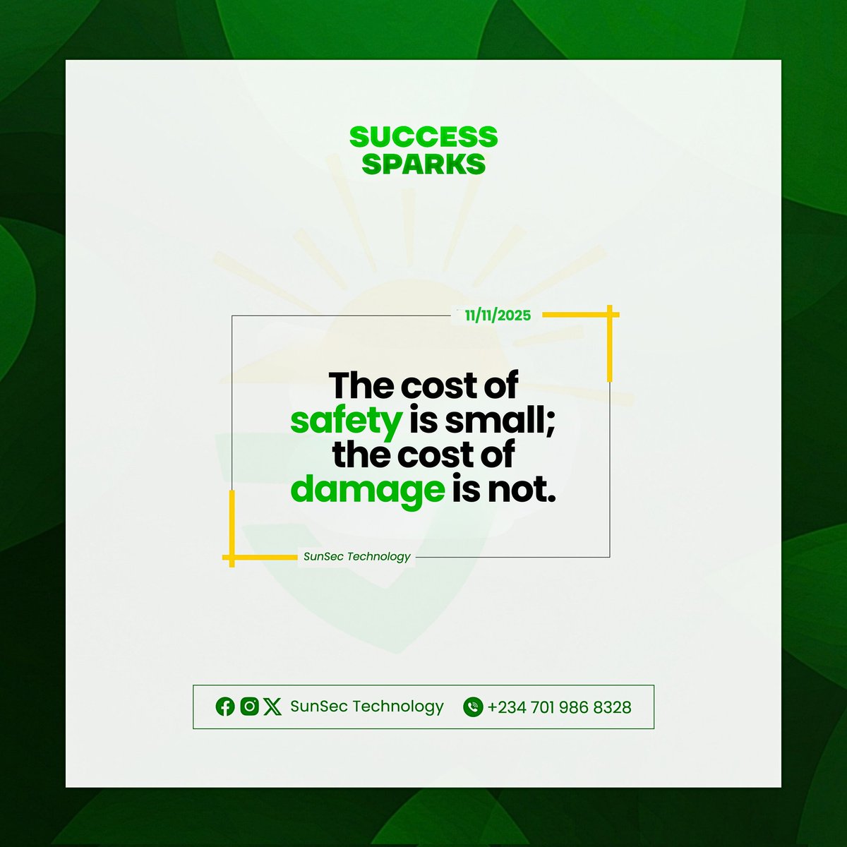 SunSecTech's tweet image. The cost of safety is small — the cost of damage is not.

A single act of prevention saves a lifetime of regret. 💡

#sunsectechnology 
#SmartSecurity 
#SafetyFirst