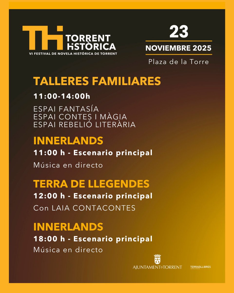 ✨La historia sale a la calle 
En la Plaza de la Torre, Torrent Històrica acoge la Feria Histórico Literaria, con cuentacuentos, talleres infantiles, música y muchas sorpresas para toda la familia. 
Vive la historia como nunca la has vivido: en directo.