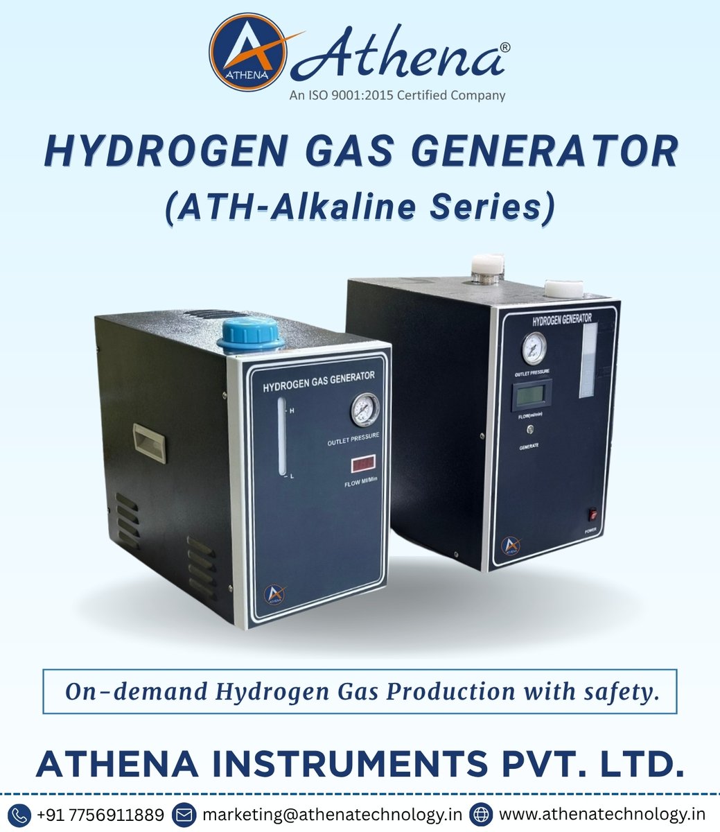 AthenaInstrumnt's tweet image. 💧 Power your lab with pure H₂!
Athena Hydrogen Generators (ATH Series) deliver &amp;gt;99.999% purity - no cylinders, no chemicals, just water.

✅Safe
✅Reliable

#HydrogenGenerator #LabEquipment #productpost #today #Hydrogen #MadeInIndia #AthenaInstruments