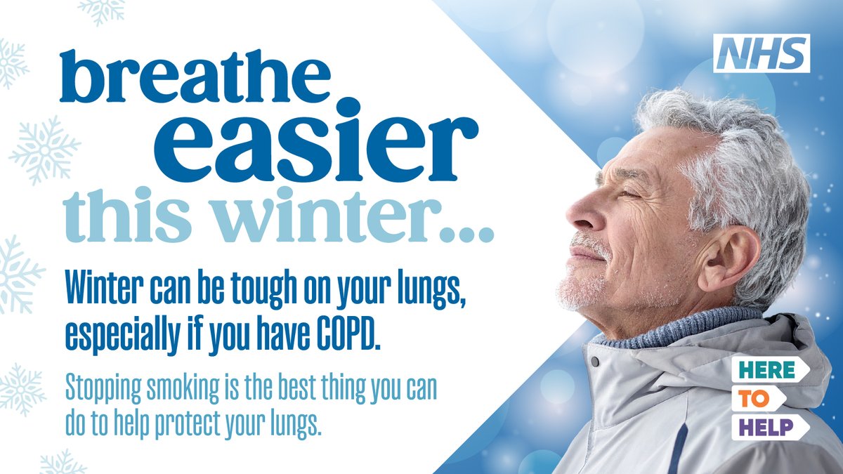 CDDFTNHS's tweet image. Winter can be tough on your lungs, especially if you have  COPD.

Stopping smoking is the best thing you can do to:
• Help you breathe more easily
• Reduce coughing and flare-ups

You can get free help and advice on stopping smoking by searching Fresh Quit

#HereToHelp