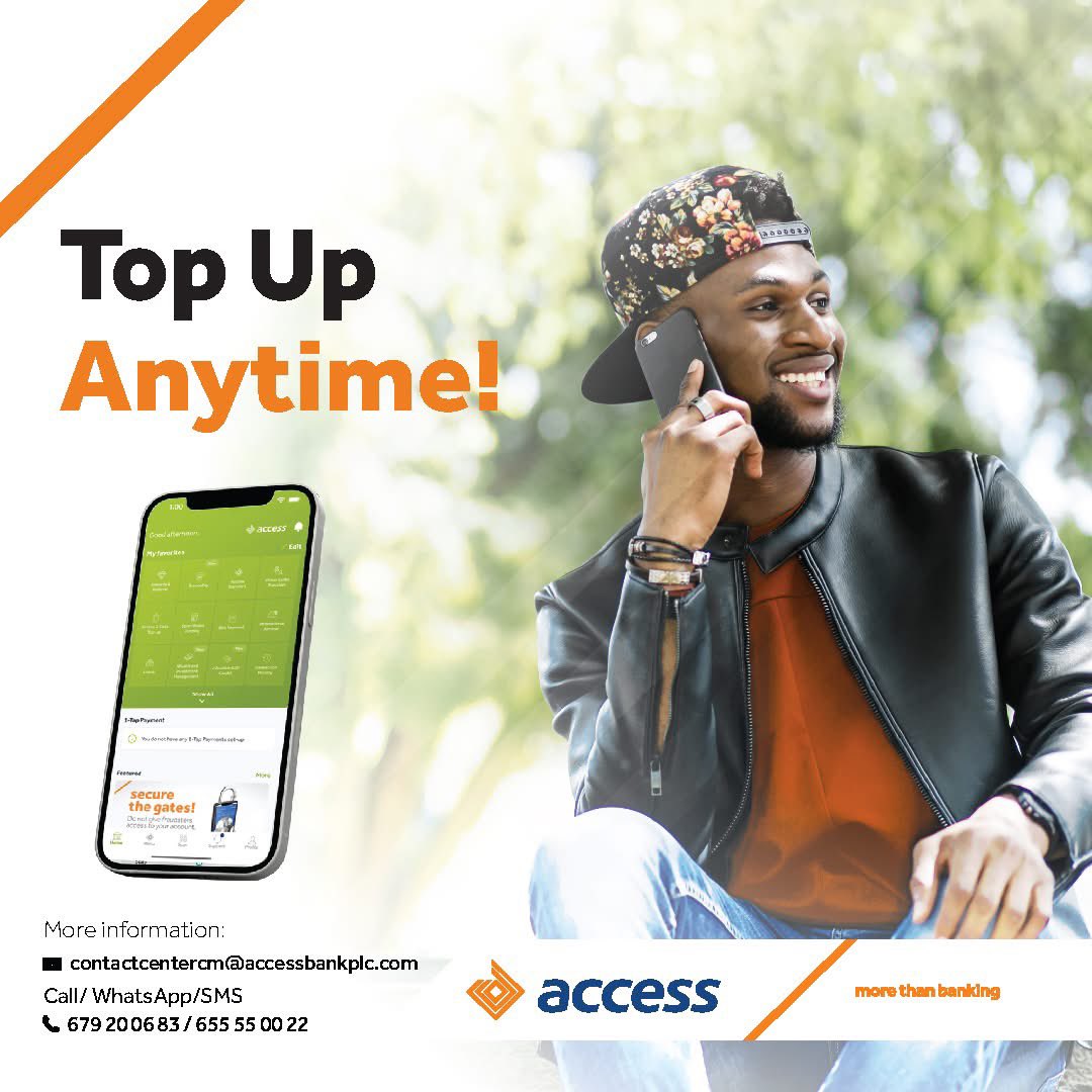 AccessBankCmr's tweet photo. Stay connected! Instantly top up your airtime with AccessMore, anywhere, anytime.
---
Restez connectés ! Rechargez instantanément votre crédit de communication avec AccessMore, partout et à tout moment.
#AccessMoreApp
#StayConnected
#MoreThanBanking
#PlusQuUneBanque
#AccessBankCameroon