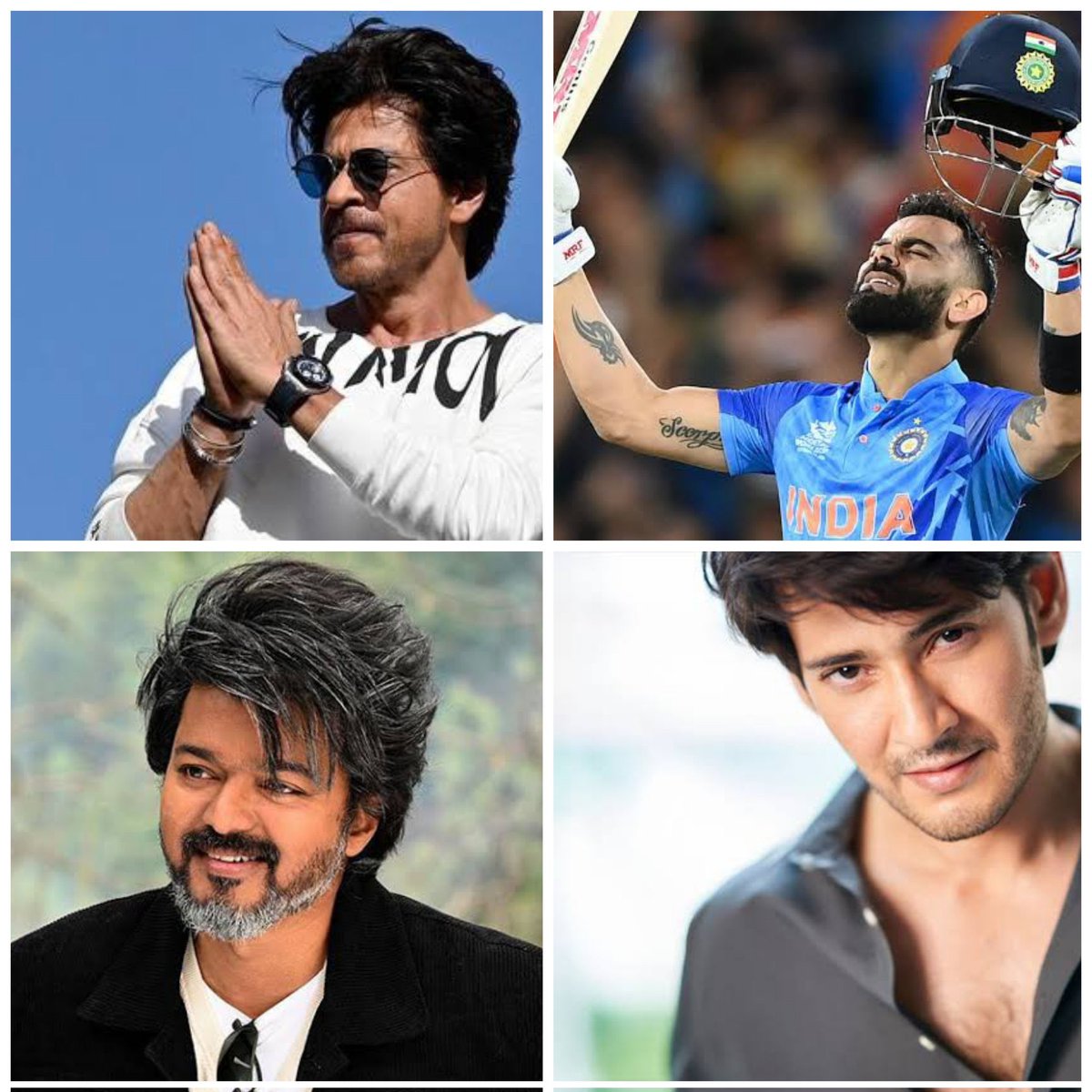 Its_CineHub's tweet photo. The BIGGEST CROWD PULLERS pullers in their respective fields :- 

1. Bollywood ~  #ShahRukhKhan 

2. Cricket ~  #ViratKohli

3. Kollywood ~  #ThalapathyVijay

4. Tollywood ~  #MaheshBabu

Period ! No DEBATES. If buts and buts🔥✅ https://t.co/7Bj6vhWsaq