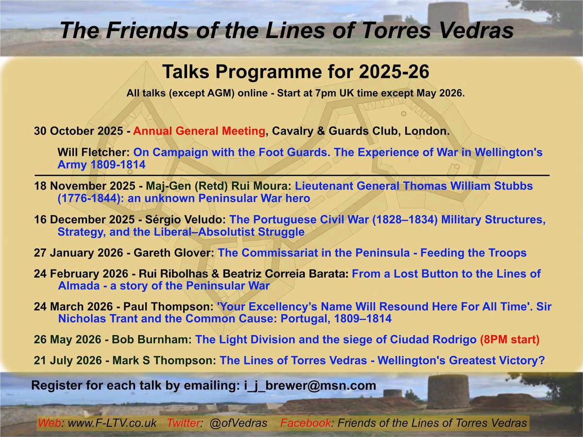 OfVedras's tweet photo. A reminder of our next online talk on 18 November at 7pm UK time.  Register your interest by email to:  i_j_brewer@msn.com

Maj-Gen (Retd) Rui Moura will tell us about the services of Thomas William Stubbs.

Have a look at our other planned talks. https://t.co/cIgsg5KBKZ