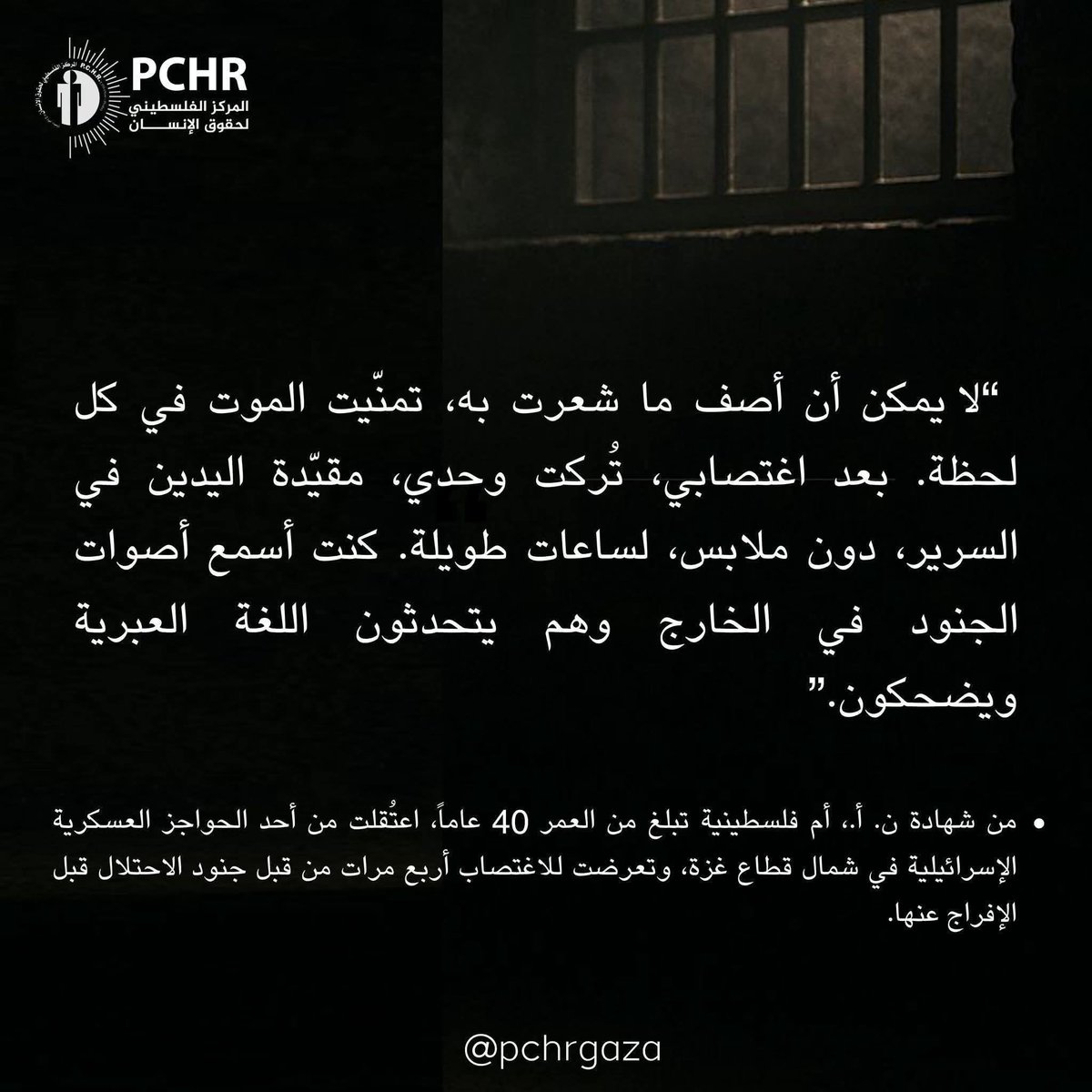 لا أعرف كيف مضى الوقت على تلك الأسيرة، في زنزانة لم يكن فيها شيء يشبه الحياة.
كل شيء هناك شارك في الجريمة؛ البرد عضّ جلدها، والجدران كانت تنزّ صمتًا ثقيلًا في كل مرة.

لا أستطيع أن أصف شعورها، ولا حتى أن أتخيل كيف كانت تستيقظ بعد كل ذلك، مقيّدة اليدين، متيبّسة كأنها خرجت من مقبرة