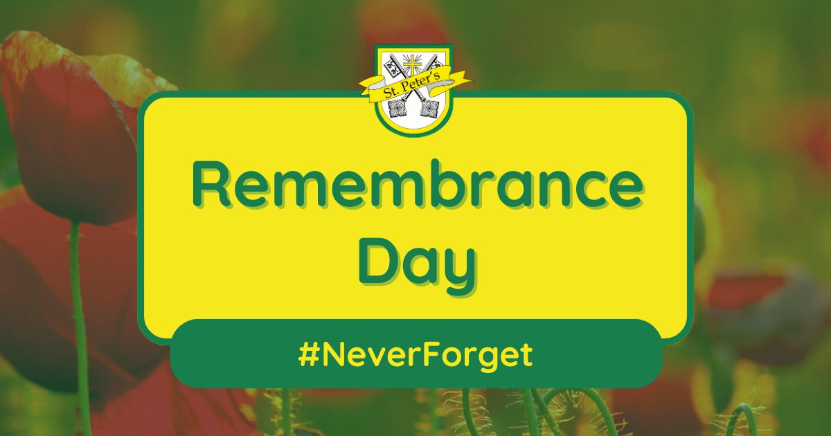 From all of us at St Peters, we hope everyone will have a peaceful and quiet Remembrance Day today to remember all the lives sadly lost to conflict.

#NeverForget
