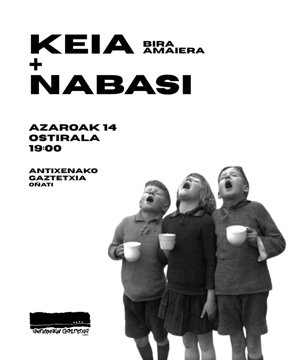 -𝙺𝚘𝚗𝚝𝚣𝚎𝚛𝚝𝚞𝚊-
Azaroaren 14an, egubakoitza, Keia herrikidiek eta Nabasi zarauztarrek kontzertua emungo daue gurian, 19:00retan hasitta.

Animau!