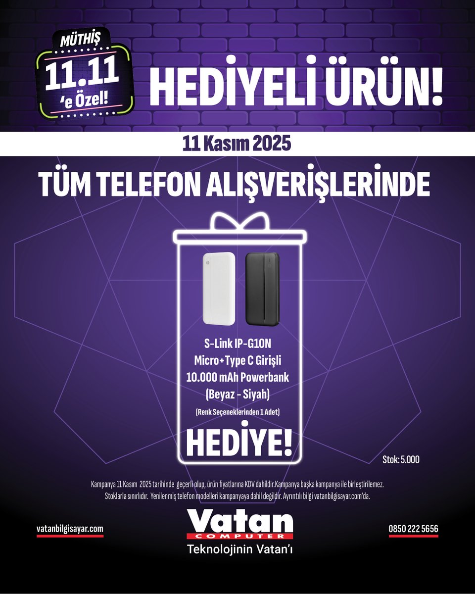 vatanbilgisayar's tweet image. Müthiş 11.11&apos;e özel tüm telefon alışverişlerinde S-Link IP-G10N Micro+Type C girişli 10.000 mAh powerbank HEDİYE!

vatanbilgisayar.com/cep-telefonu-m…

#hediye #müthişkasım #kasımindirimleri #kampanya