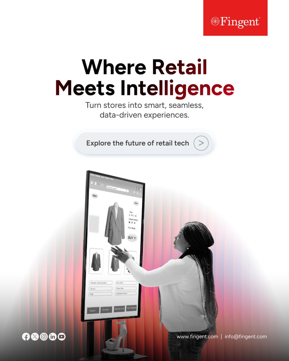 Fingent's tweet image. Where Retail Meets Intelligence
Transform stores into smart, seamless, data-driven experiences that boost engagement and efficiency.

Explore the future of retail tech: fingent.com/retailtech/

#RetailInnovation #SmartRetail #RetailTech #DigitalTransformation #AIinRetail #Fingent