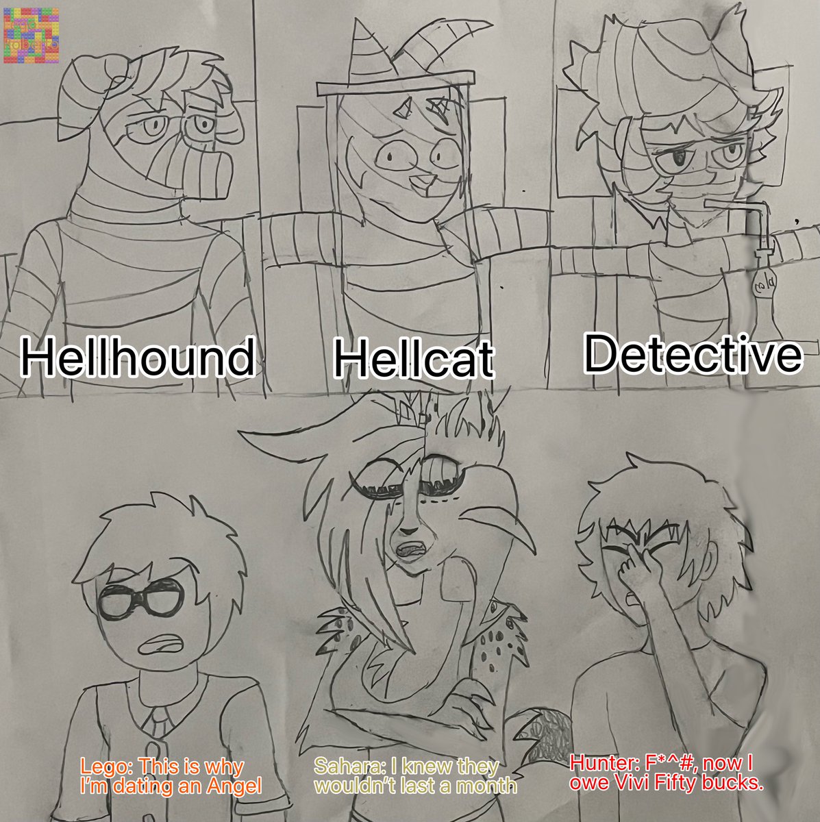 LegoRobert86421's tweet photo. "Looks like these guys couldn't survive the "Month" from their love partners this year". OC belonging to: @UhOh_hellhound @SilasP343 @ZTrevle @Desert_Deercat @SpideyFan2024 #NOVEMBER #drawing #OCs #hellaverse #fanmade #hellhound #hellcat #detective #hero #deercat #human https://t.co/gXM8QtST1u