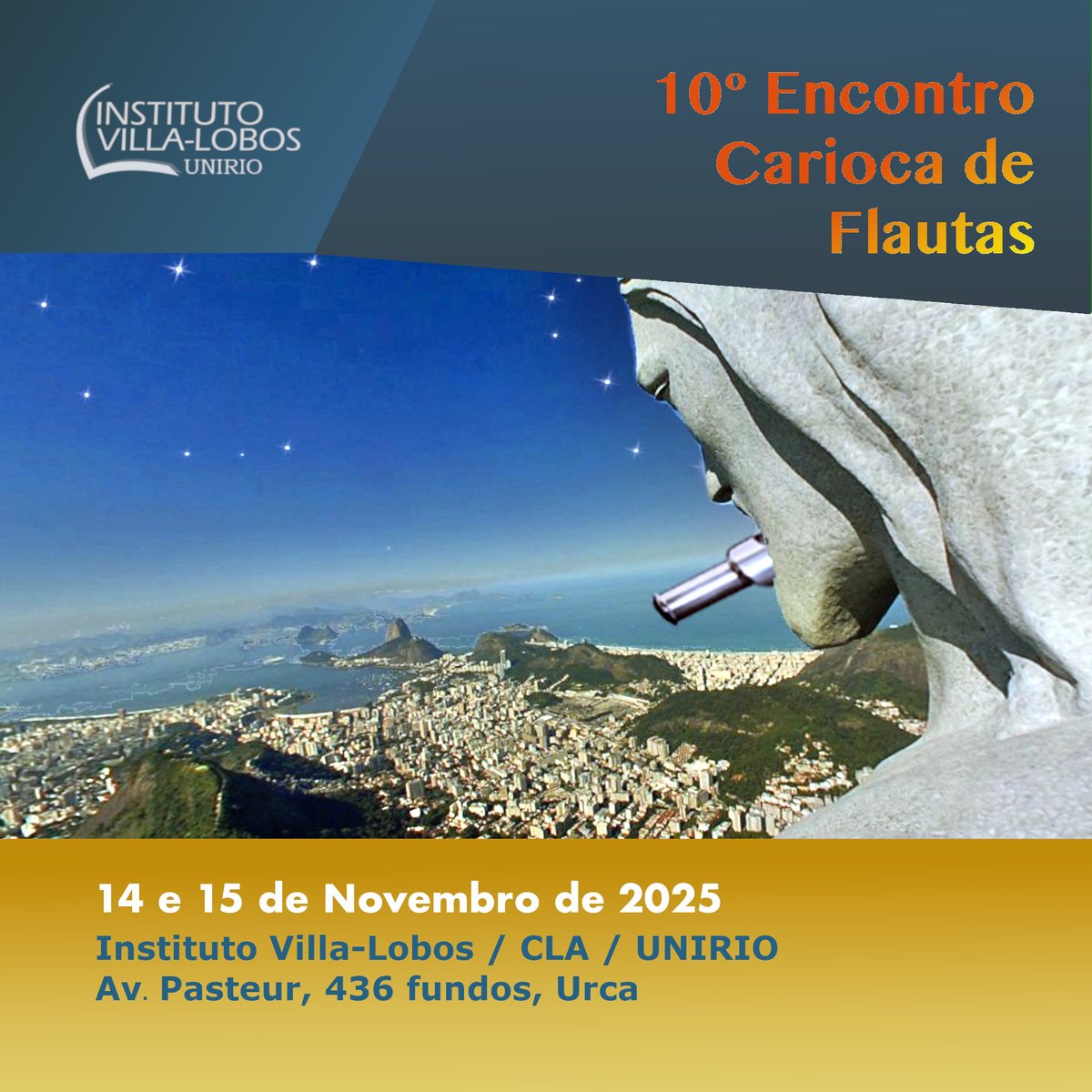 10º Encontro Carioca de Flautas na UNIRIO. Link para inscrição: forms.gle/sQ9F32GmZtdvVG…
<a href="/musicaunirio/">Instituto VillaLobos</a> <a href="/sergiobarr/">Sergio Barrenechea</a>