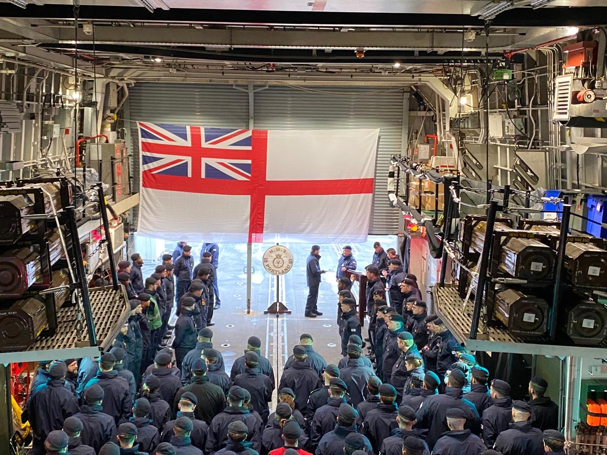 HMSPortland's tweet photo. This morning, HMS Portland paused to honour those who came before us and paid the ultimate sacrifice. We remember their courage, their service and freedoms they secure for generations. #RemembranceDay #LestWeForget #RoyalNavy #TeamPortland https://t.co/pWwsUMBEza