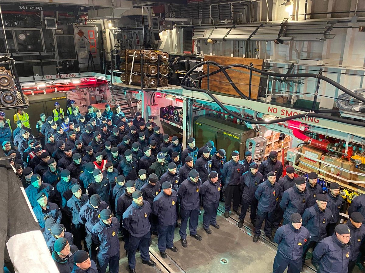 HMSPortland's tweet photo. This morning, HMS Portland paused to honour those who came before us and paid the ultimate sacrifice. We remember their courage, their service and freedoms they secure for generations. #RemembranceDay #LestWeForget #RoyalNavy #TeamPortland https://t.co/pWwsUMBEza