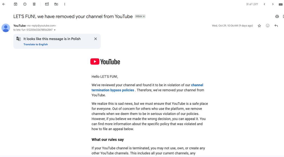 YOUTUBE: Ban massif de chaines sans raison! tweet media