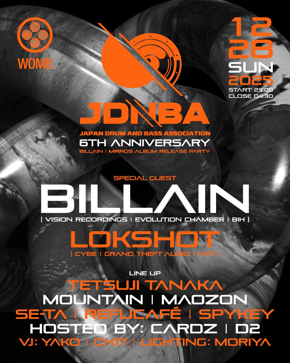 SPYKEYHARIGANE's tweet photo. 【#JDNBA】6th Anniversary
🕚12/28 (日) 23:00〜
🎧WOMB
DnBerならマストなBig Partyです✨
GuestはTechyなトラックで定評ある
「BILLAIN」が来日🇯🇵
僕は今年共演最多で
大親友のReFuCafé君と
🔥WOMB🔥Main Floor🔥
2人でフロアを彩ります🌃
今年の締めの大舞台、
応援よろしくお願いします🙌 https://t.co/AkEy1CfSkC
