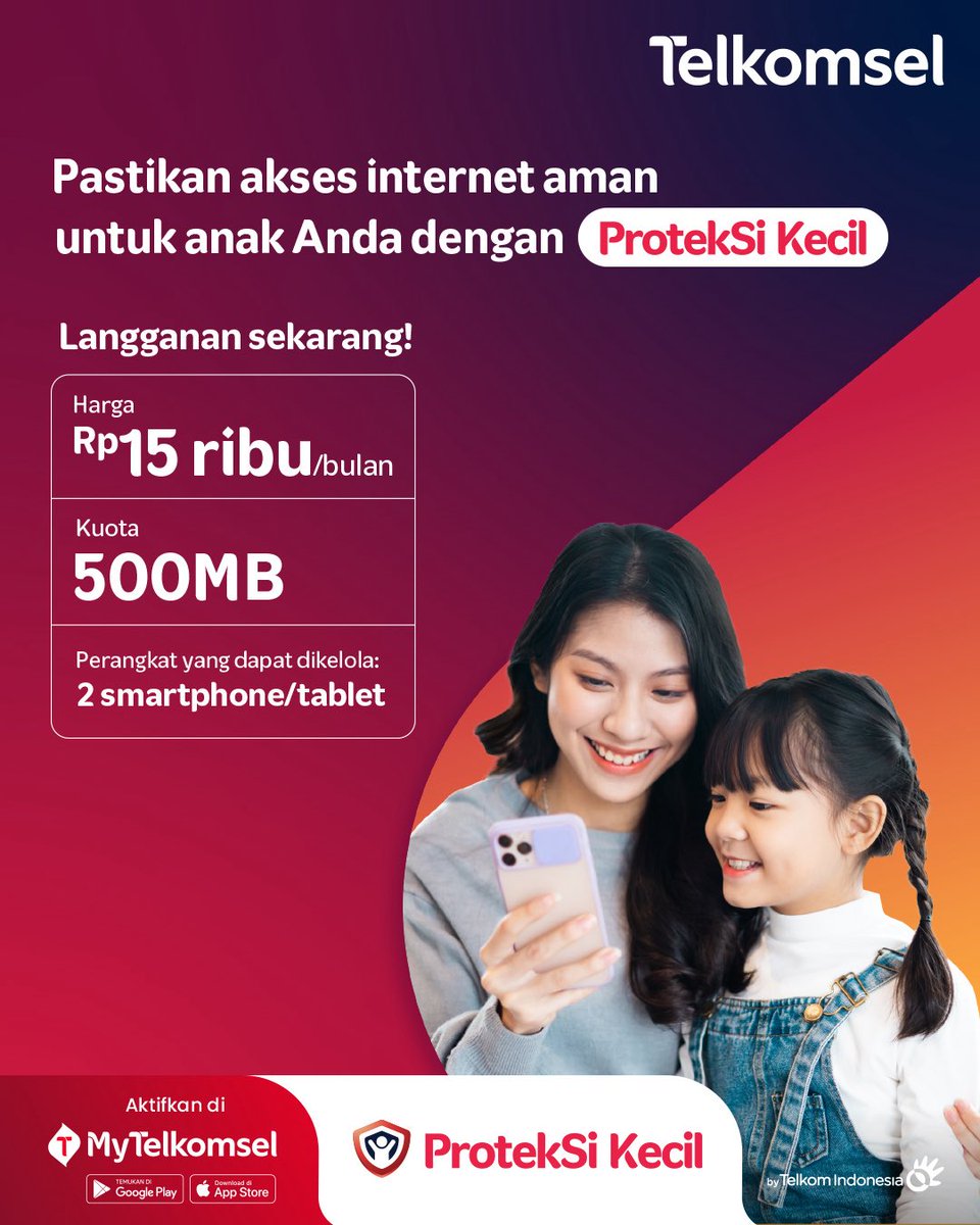 Jangan sampe potensi anak yang makin tech-savvy, rusak karena kurang proteksi!

Pasang #ProtekSiKecil si bodyguard digital yang siap jagain anak belajar lewat internet.

Aktifin sekarang di @MyTelkomsel 
Rp15.000/bulan + kuota 500 MB 👍
Selengkapnya 👉 tsel.id/FAQProtekSiKec…