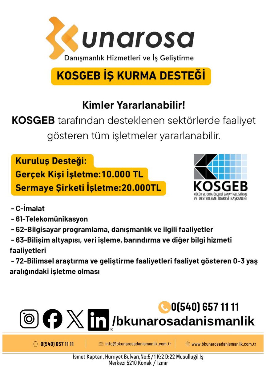 bkunarosa's tweet photo. 📣 KOSGEB İş Kurma Desteği Başladı!

Kendi işini kurmak istiyorsan, KOSGEB’in İş Kurma Desteği tam sana göre! 💼

💰 Kuruluş Desteği:
•Gerçek Kişi İşletme: 10.000 TL
•Sermaye Şirketi İşletme: 20.000 TL https://t.co/sJgREDndjn