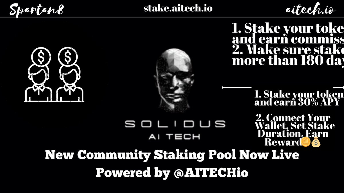 iam_iamspartan8's tweet image. The wait is over!💥

$AITECH Community Staking Pools are officially LIVE.
Stake your tokens. Earn competitive yields. Strengthen the Solidus AI Tech ecosystem.🔥

All smart contracts are fully audited, ensuring transparency &amp;amp; trust for every staker.

@AITECHio #SolidusAITech #AI