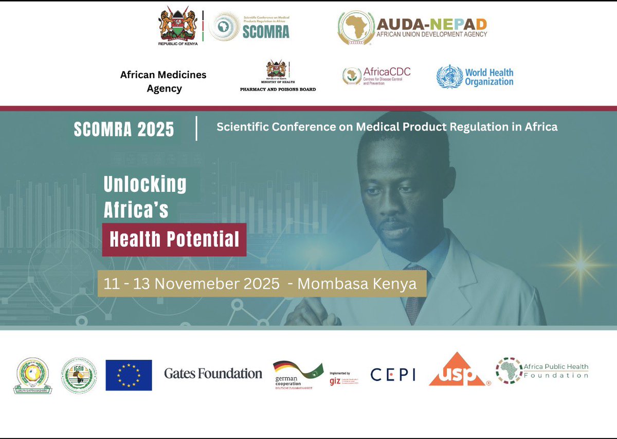 WHOKenya's tweet image. 🌍 #SCoMRA brings together regulators, partners 🤝 and the African Medicines Agency to advance strong and coordinated regulatory systems in Africa.

@WHO supports countries in achieving and sustaining the capacity needed to ensure safe, effective and quality-assured medical…