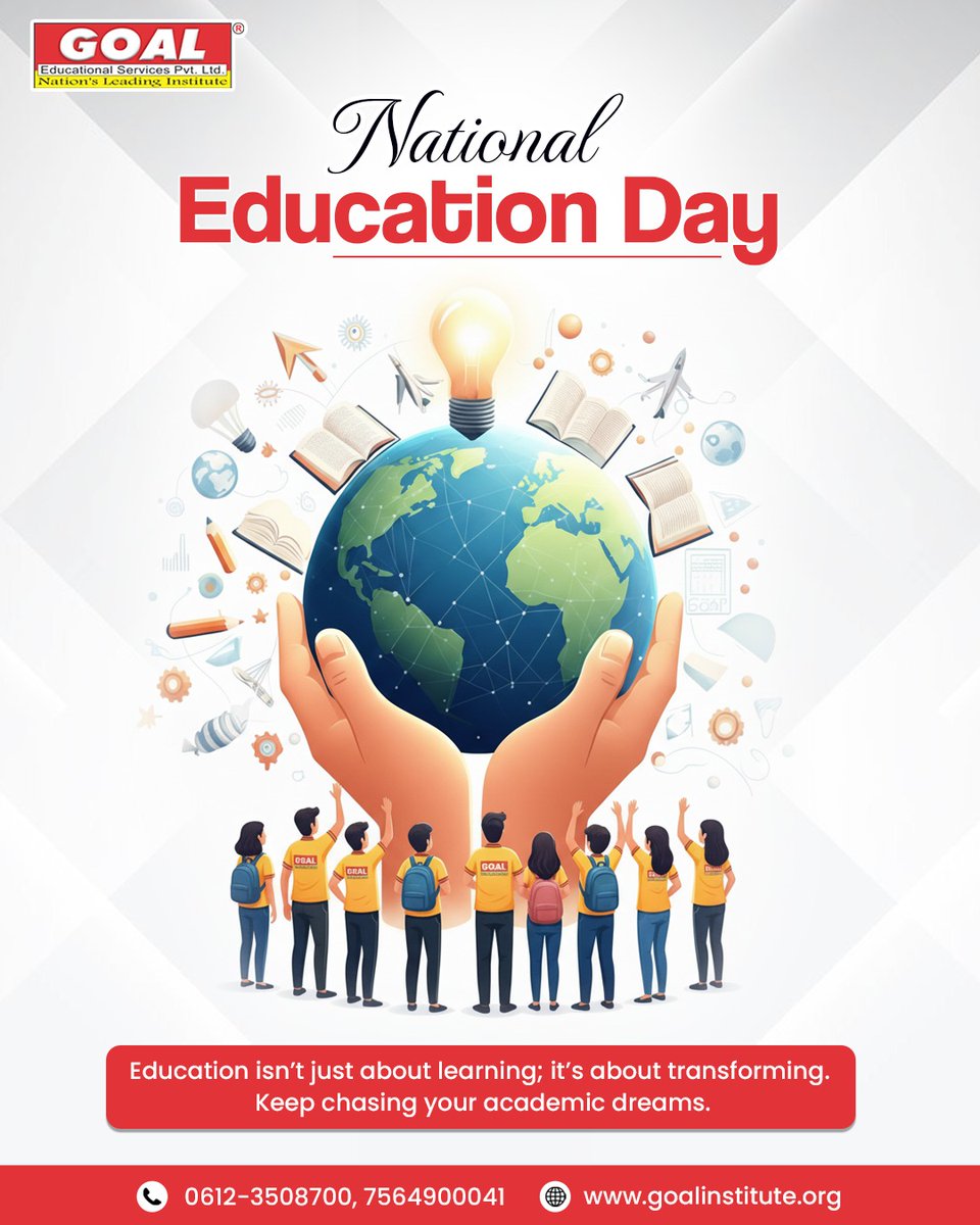 goalpatna's tweet photo. From learning the basics to leading the future —
Education is the bridge that makes every dream possible. 
This National Education Day, let’s celebrate the power of knowledge that shapes Leaders, Innovators, and Changemakers.

#NationalEducationDay #LeadWithLearning https://t.co/tf8WQUhlAT