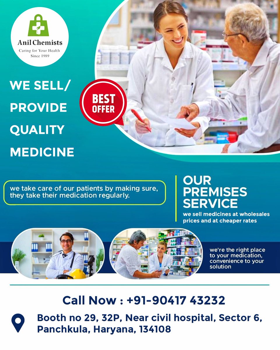 ChemistsAnil's tweet photo. 💚 Your Neighborhood Chemist You Can Trust!

Walk in for trusted healthcare support 
— because your well-being deserves nothing less. 💚

📞 +91-90417 43232
📍 Booth No. 29, 32P, Near Civil Hospital, Sector 6, Panchkula, Haryana – 134108

#ChemistsPanchkula #QualityMedicines https://t.co/oPdMVCwqhz