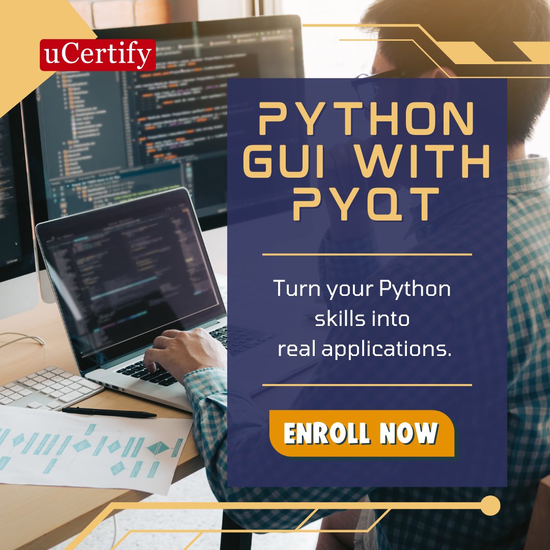 uCertify's tweet image. Ready to move from scripts to software?

The new Python GUI with PyQt course helps students build professional desktop apps using Python — from design to deployment.

Start your PyQt learning journey: shorturl.at/rOE5k

#uCertify #LearnByDoing #PythonDevelopers #PyQt