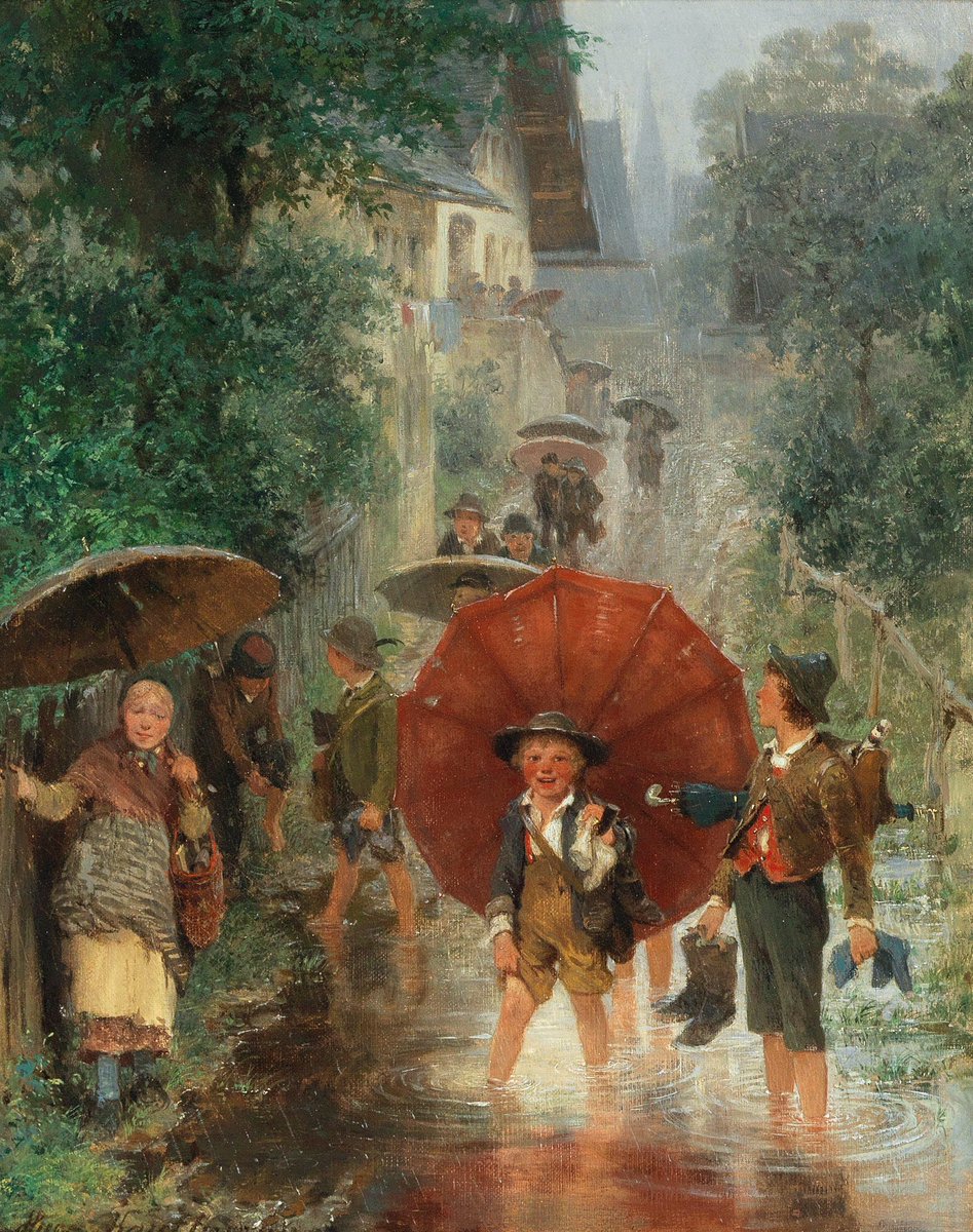 fatih_kiral's tweet image. “After School (Children in the Rain)” by Hugo Kauffmann (1844-1915)