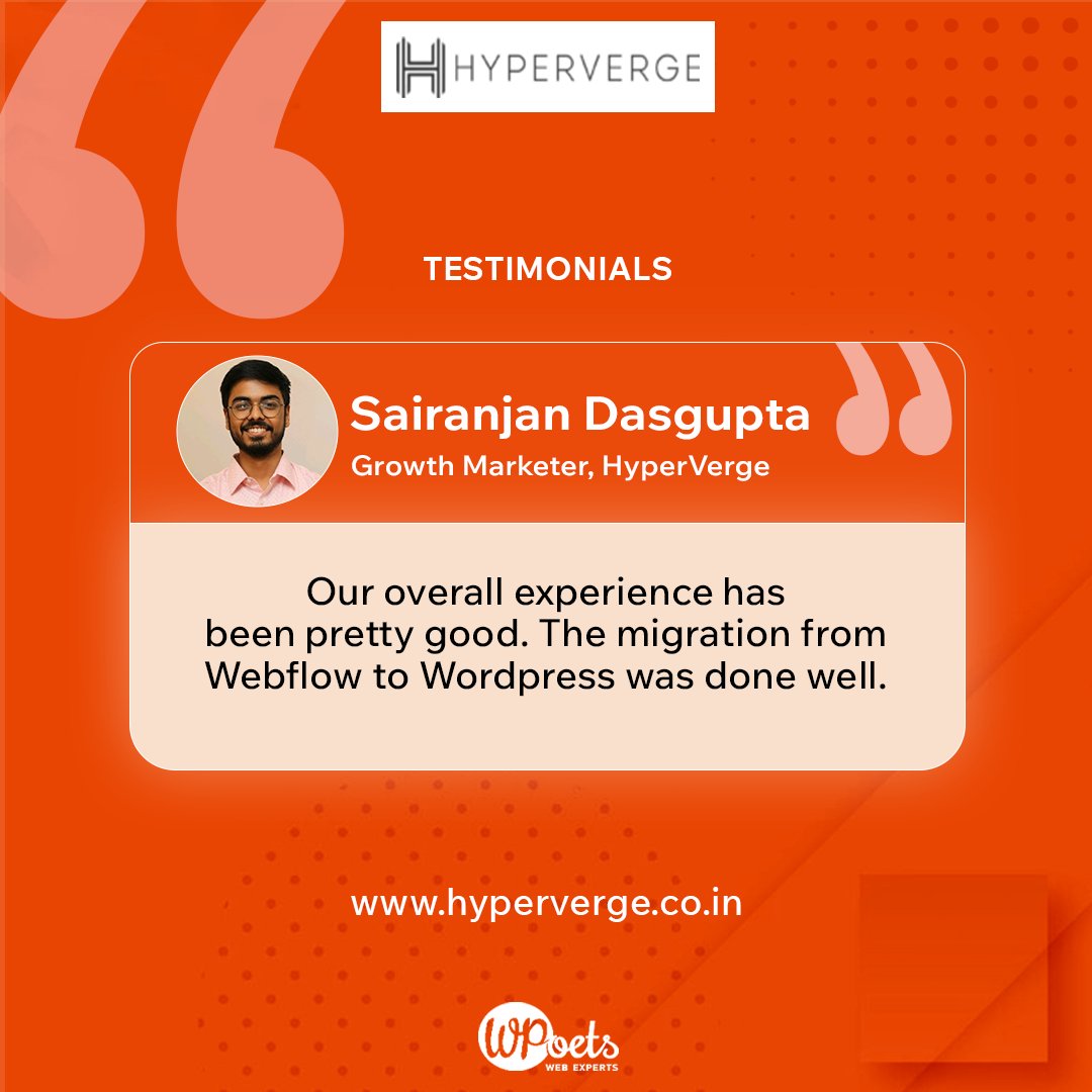 Big thanks to HyperVerge for the amazing testimonial ❤️
Proud to partner with innovators shaping the future of tech.
#WPoets #ClientLove #Testimonial #Innovation