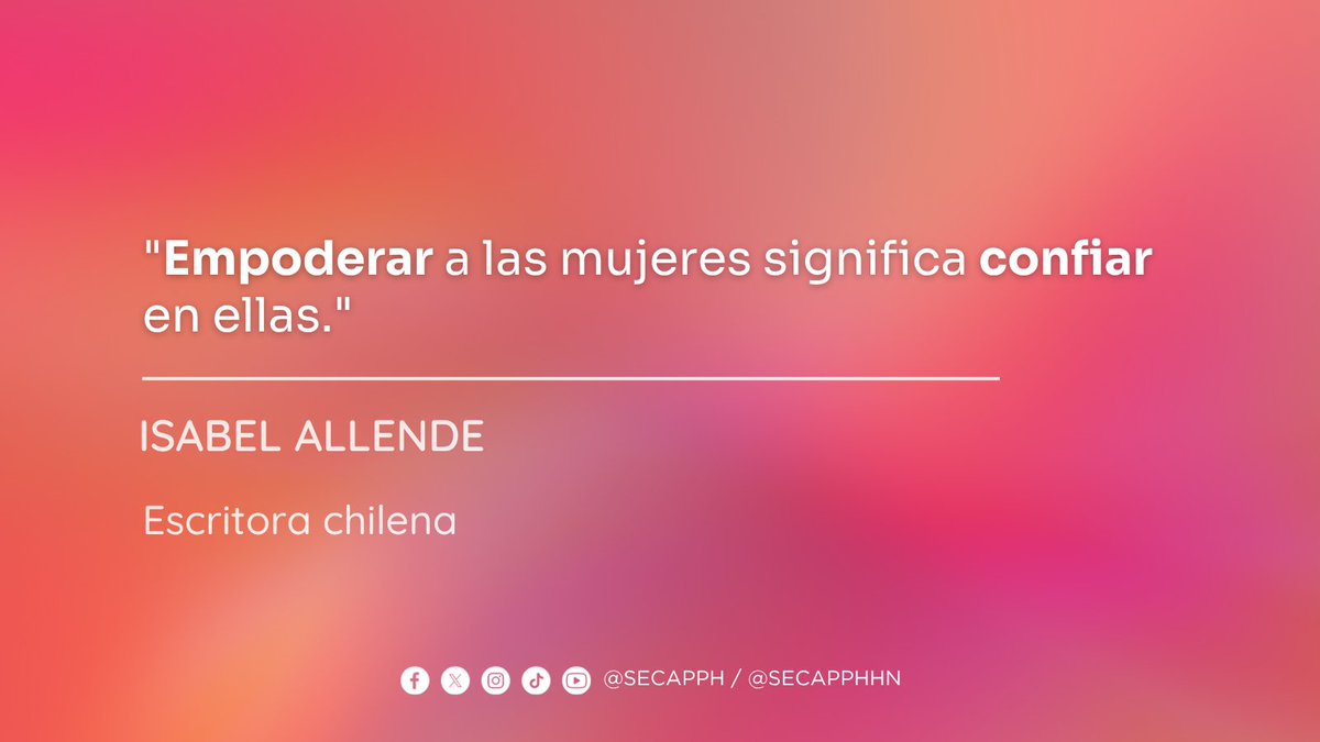 SECAPPH's tweet image. #SECAPPHHoy ✨ &quot;Empoderar a las mujeres significa confiar en ellas.&quot; ¡Qué frase tan cierta de Isabel Allende!

💜 Cada vez que confiamos en una mujer, estamos construyendo un mundo más fuerte.

#SECAPPH #FraseDelDia #IsabelAllende