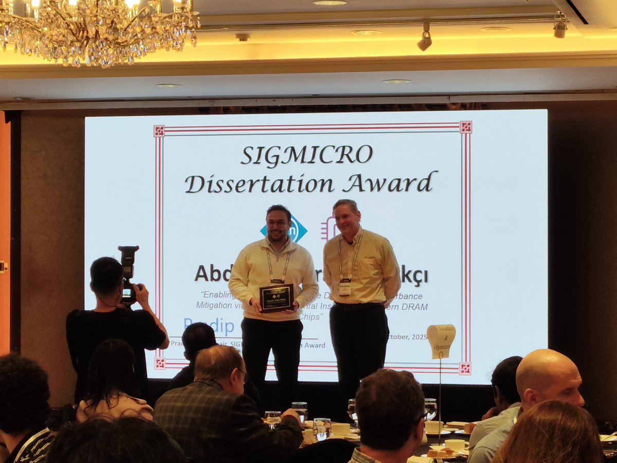 SAFARI_ETH_CMU's tweet image. Congratulations to @agyaglikci on receiving the 2025 @ACMSIGMICRO Dissertation Award for his thesis &quot;Enabling Efficient and Scalable DRAM Read Disturbance Mitigation via New Experimental Insights into Modern DRAM Chips&quot; 🏆
safari.ethz.ch/acm-sigmicro-d…
@_onurmutlu_ @TheOfficialACM