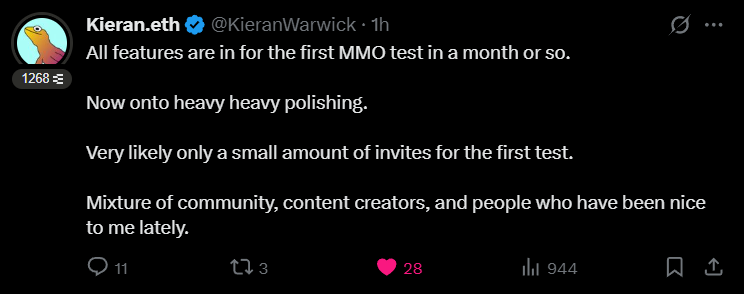 kingscoriox's tweet image. There&apos;s a lot to be excited about when it comes to @illuviumio over the next 6+ months.

Kieran just stated that the MMO Playtest features are now complete, this means we are likely to begin community testing before 2026.

Not only that but the Arena will soon have faster…