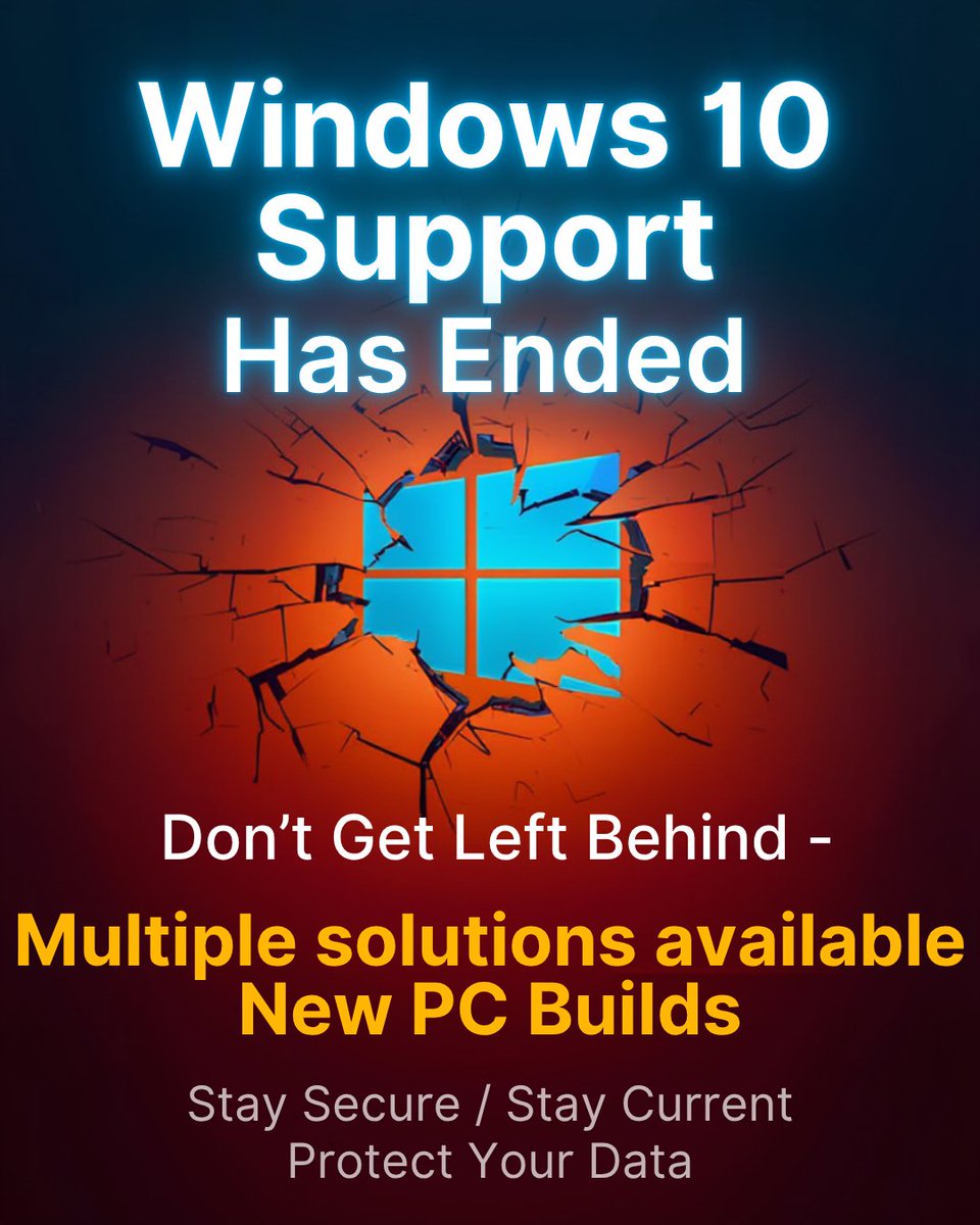 🚨Windows 10 has reached end of support! 🔧We have multiple solutions to keep you secure &amp; running smoothly. 🖥️2-year return to base warranty standard on all new PC builds &amp; can transfer data too!📞Pop in or call us for advice. 🕗Open Mon-Fri, 8am-4pm. #PCWakeup #Ipswich #Suffolk